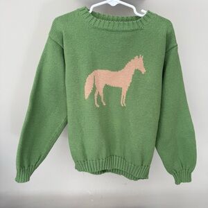 The Beaufort Bonnet Company Girls or Boys Green Horse 100% Cotton Sweater Size 8